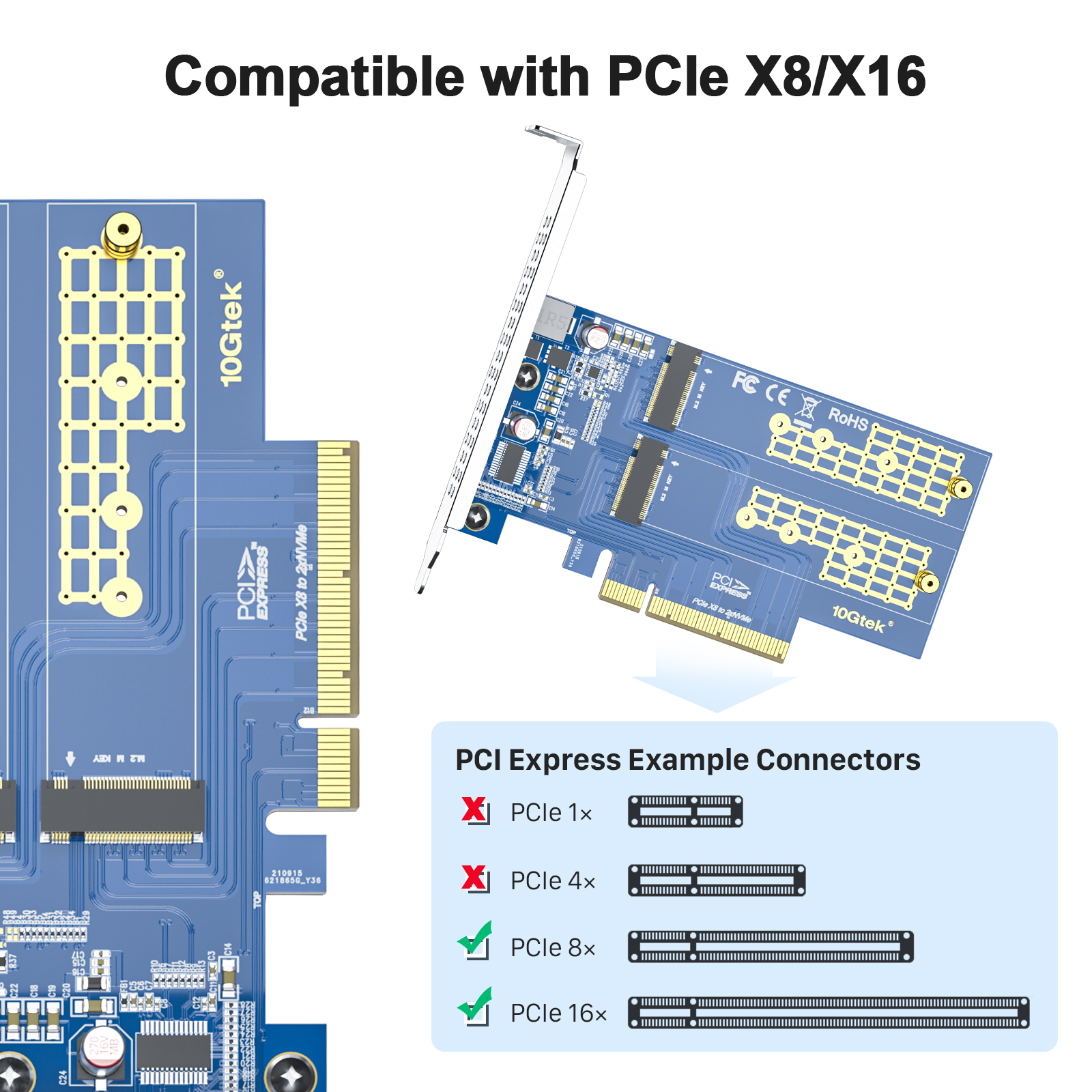 PCIe 3.0 to NVMe (2) M.2 Adapter for M.2 (M Key) SSD, PCIe X8