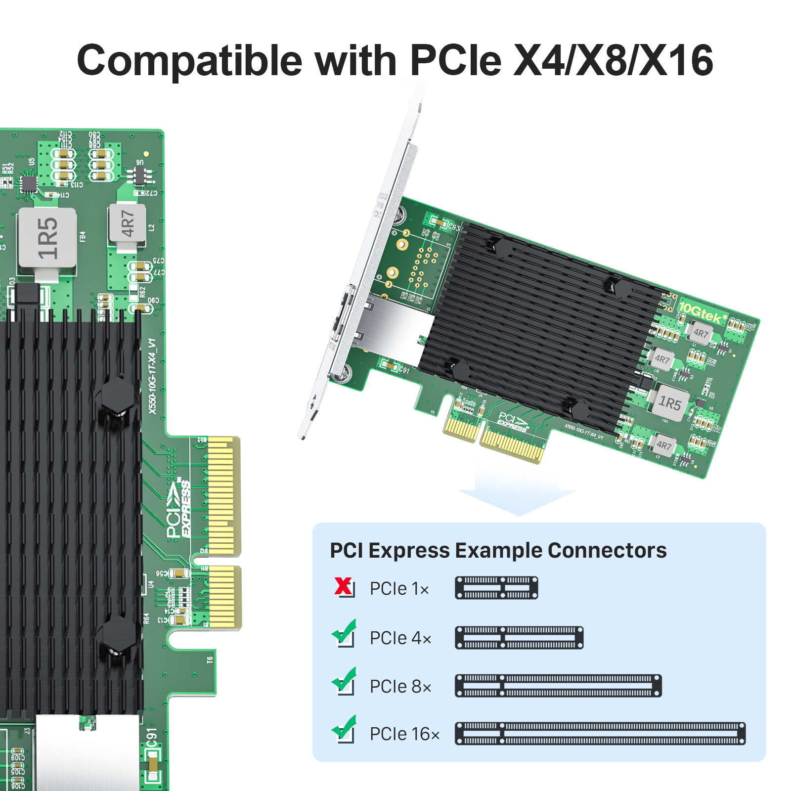 10G Network Card(NIC), Single RJ-45 Port, X4 Lane, Intel ELX550AT Controllers, Compare to Intel X550-T1 10G Network Card(NIC), Single RJ-45 Port, X4 Lane, Intel ELX550AT Controllers, Compare to Intel X550-T1