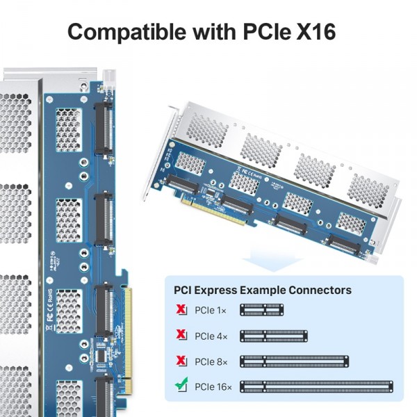 PCIe to (4) SFF-8639 Adapter, X16, for NVMe SSD