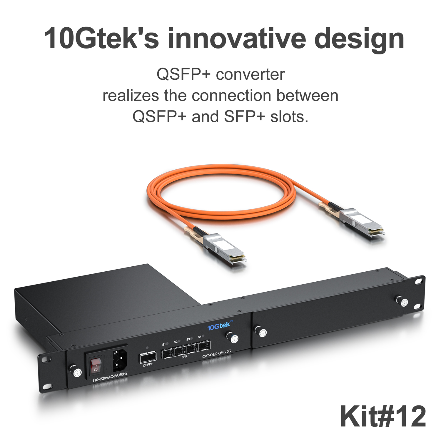 40G Media Converter, QSFP+ to (4x) SFP+ Slots