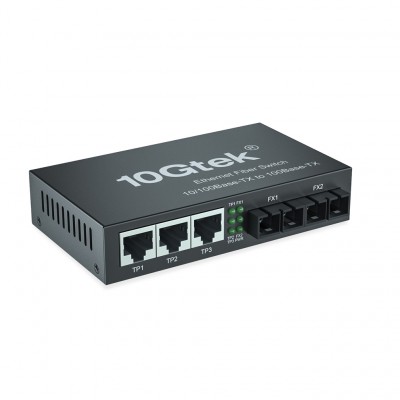 5-Port Fast Ethernet Desktop Fiber Switch- with -2- SC Fibers- 20 km
