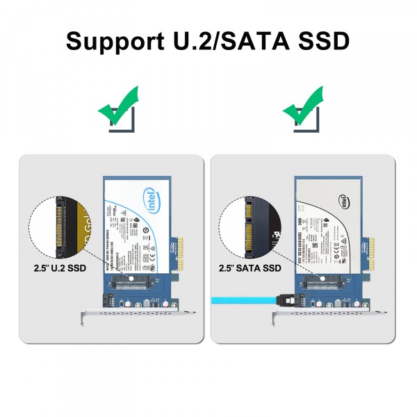 SFF-8639 to PCIe NVMe SSD Adapter Card, PCIe X4 Expansion Card for NVMe SSD or SATA SSD