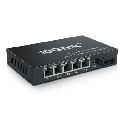 6-Port 1-25G Desktop Fiber Switch- with SC Fiber- 20 km