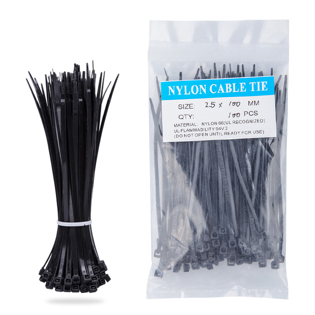 Nylon Zip Ties-100 pcs- 4 x 0-1 inch- Black- UL Certified
