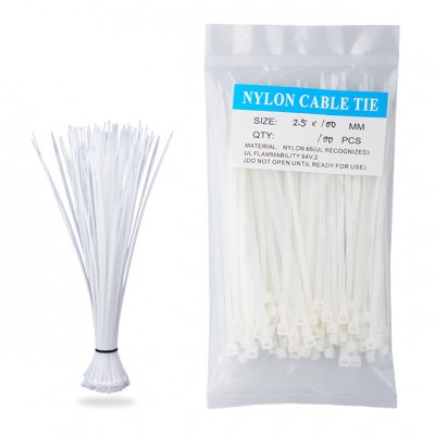 Nylon Zip Ties-100 pcs- 4 x 0-1 inch- White- UL Certified