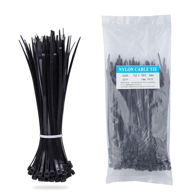 Nylon Zip Ties-100 pcs- 6 x 0-14 inch- Black- UL Certified
