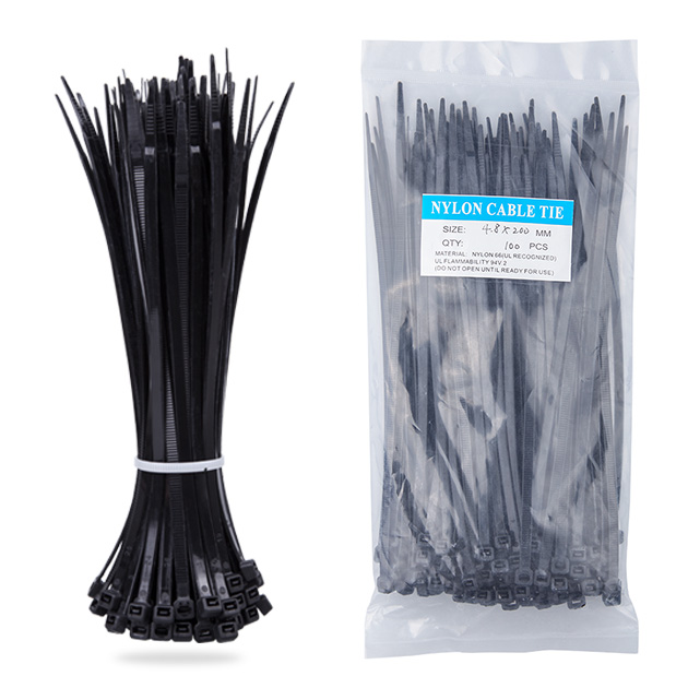 Nylon Zip Ties-100 pcs- 8 x 0-18 inch- Black- UL Certified