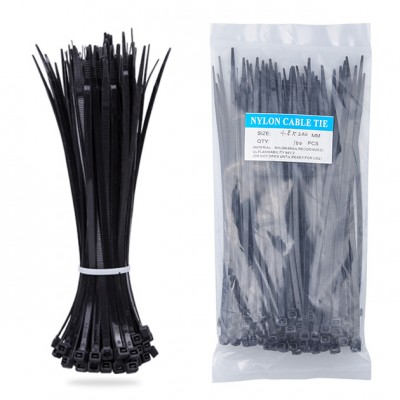 Nylon Zip Ties-100 pcs- 8 x 0-18 inch- Black- UL Certified