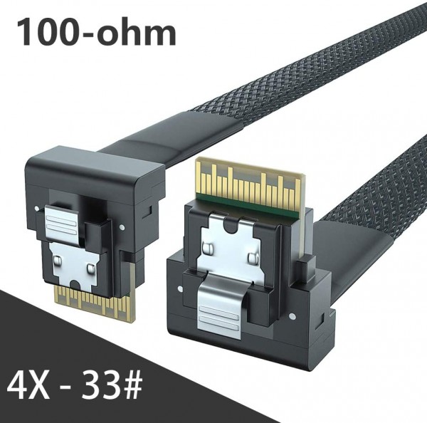 Slim Line SAS 4.0 Cable – SFF-8654 4i 38pin To HD Mini SAS SFF-8643 4i 36pin, 1 Meter (100cm)