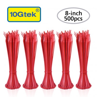 Zip Ties - 500pcs- Self-Locking 8 Inch Nylon Cable Ties in Red UL Certificated