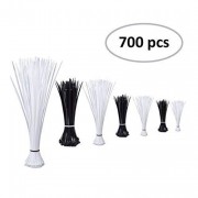 Zip Ties -Combo Pack 700pcs- Self-Locking 4 6 8 14-6-Inch Nylon Cable Ties in Black -38- White
