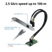 Mini PCIe 2.5G Ethernet Network Card, 30-cm cable length, with LED light, Single port RJ45, Mini PICe Interface, not for M.2