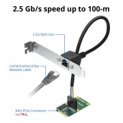 Mini PCIe 2.5G Ethernet Network Card, 30-cm cable length, Single port RJ45, Mini PICe Interface, not for M.2