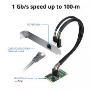 Mini PCIe 1G Ethernet Network Card (Intel I210AT), with LED light, 30-cm cable length, Single port RJ45, Mini PICe Interface, not for M.2